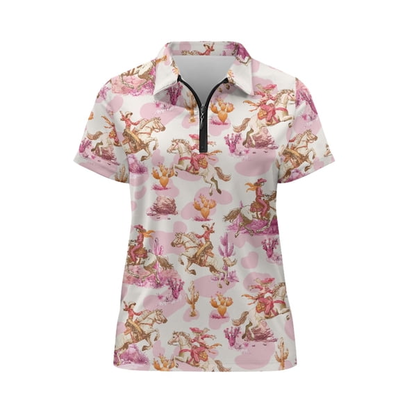 FUIALDOLG Cartoon Dinosaur Patterns Womens Golf Shirt for Tennis Outdoor, Quick Dry Polyester Golf Polo Tops Fashion Breathable Polo Shirts