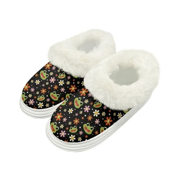 FUIALDOLG Cartoon Frog Floral Print Slippers for Women Indoor Thick Sole House Bedroom Platform Slippers Trendy Gift for Womens Cozy Gifts, Size 9-10