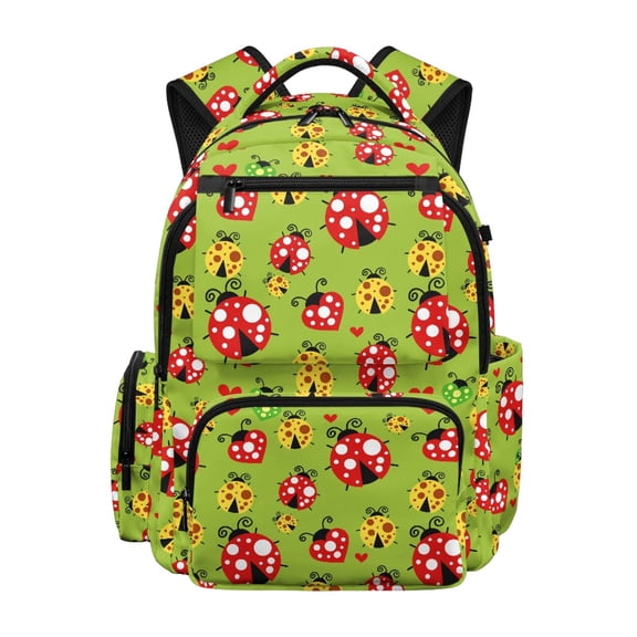 FUIALDOLG Cartoon Ladybug Print with Heart Accents Elementary Schoolbag with Adjustable Padded Straps, Breathable Waterproof 17 Inch Zaino per bambini for Back to School Sports