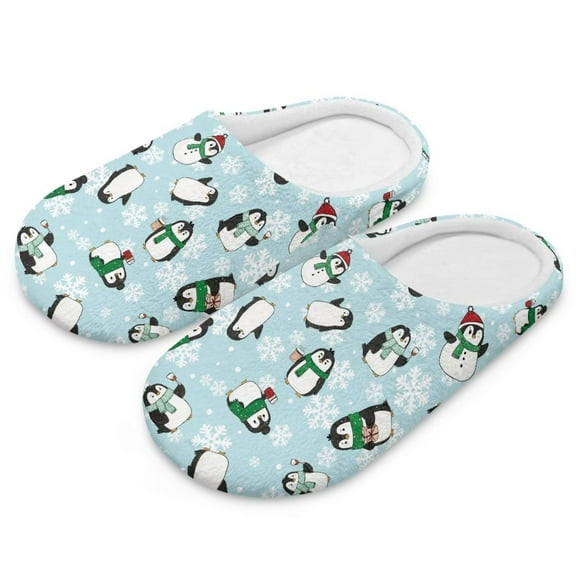 FUIALDOLG Cartoon Penguin Print Indoor Slippers for Women Lightweight House Bedroom Closed Toe Warm Slipper Shoes Trendy Gift Slippers, Size 9-10