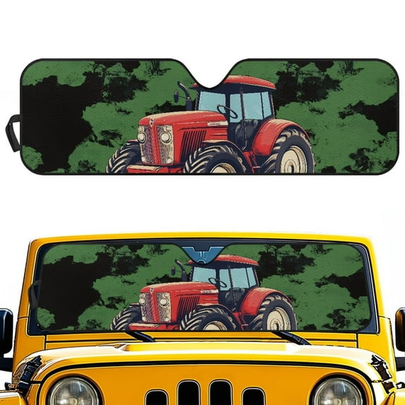 FUIALDOLG Cartoon Tractor Print Car Windshield Sun Shade Block UV Rays Universal Sun Visor Protector for Car,ORV Accordion Folding Sunshade Keep Vehicle Cool