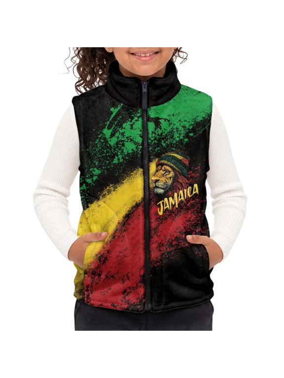 Children's blanket warm vest Jamaican Rasta, Polyester Kids Polar Fleece Vest Jacket for Everyday Wear with Sleeveless Soft