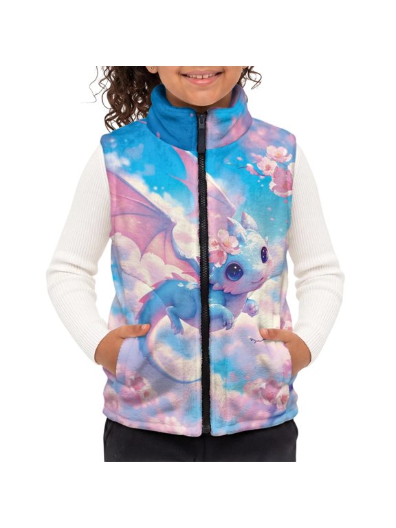 Children's blanket warm vest for Winter Fall, Sleeveless Full Zip Toddler Outerwear Polyester Boys Girls Fleece Vest Jacket Cute Dragon