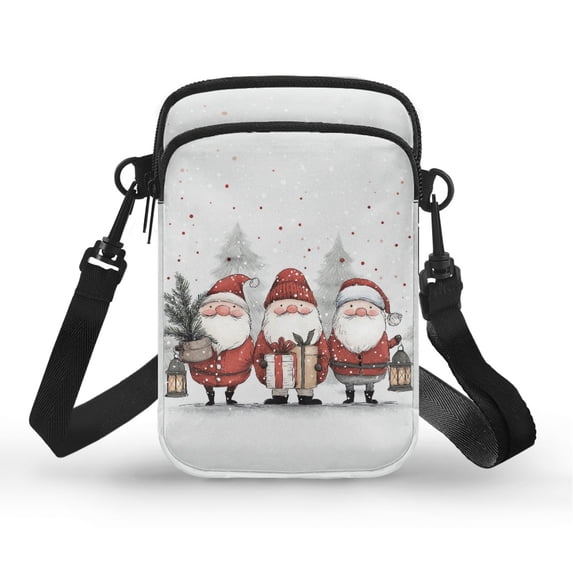 FUIALDOLG Christmas Cellphone Purse with Santa Claus Print, Double Deck Zipper Polyester Purse for Women Running and Travel