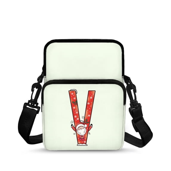FUIALDOLG Christmas Crossbody Bag Featuring Santa Letter V, Polyester Zipper Purse for Daily Travel and Casual Work Use