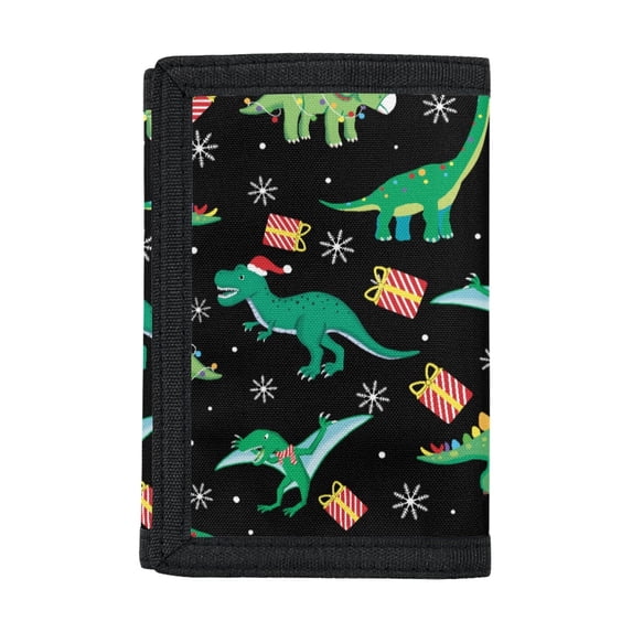 FUIALDOLG Christmas Dinosaur Trifold Card Wallet, Polyester Slim Portable Kids Wallet for Outdoor and Daily Travel Use