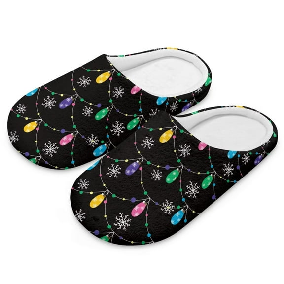 FUIALDOLG Christmas House Slippers for Woman Color Lights Print Closed Toe Lightweight Cotton Indoor Slippers Slip on Arch Support Home Shoes