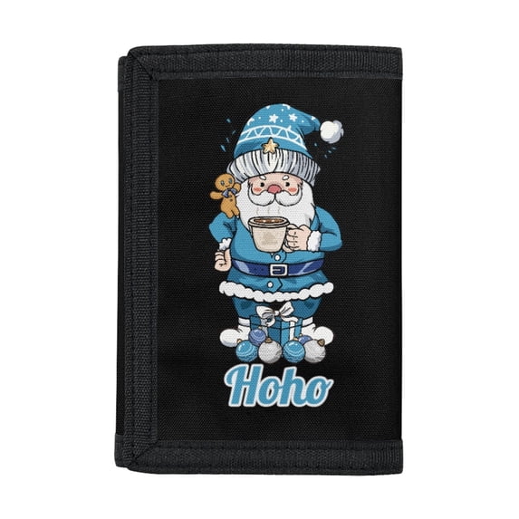 FUIALDOLG Christmas Polyester Children's Trifold Wallet with Santa Claus Pattern, Foldable Youth Wallet for Outdoor and Travel