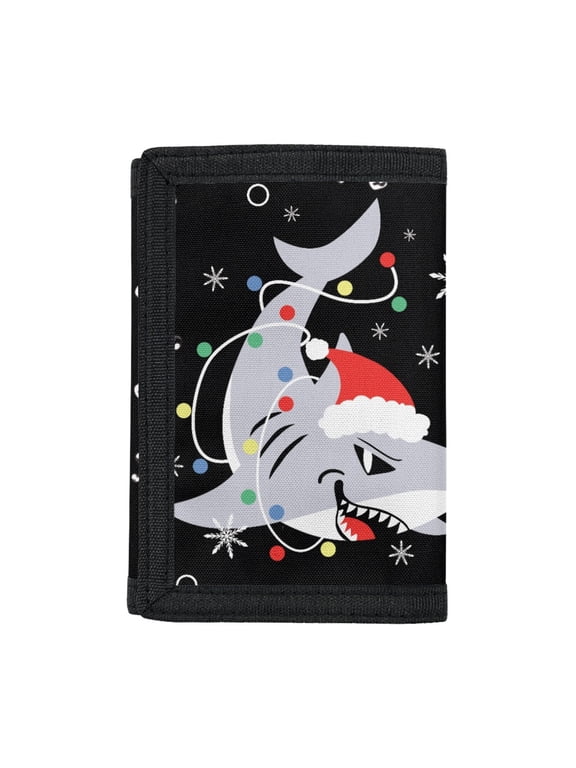 Christmas Polyester Children's Wallet with Magic Sticker Zipper Closure, Youth Trifold Pouch for Sports and Camping