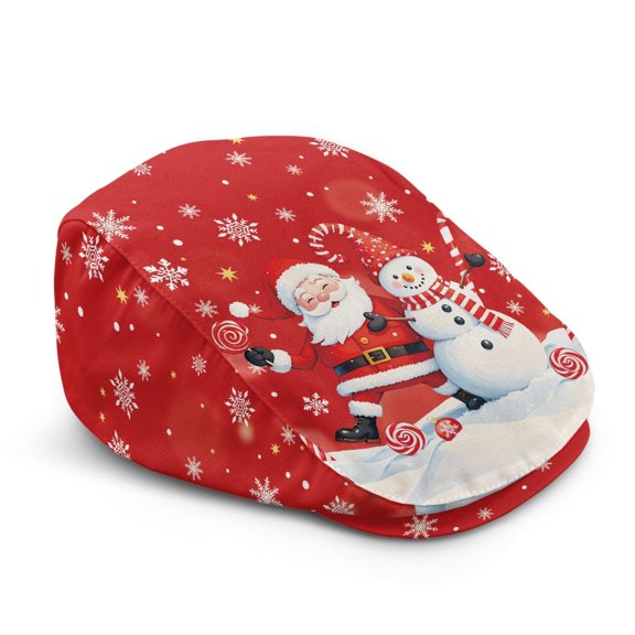 FUIALDOLG Christmas Santa Snowman Print Polyester Newsboy Hat with Retro, Adjustable Soft Men Newsboy Hat for Travel Summer Picnic