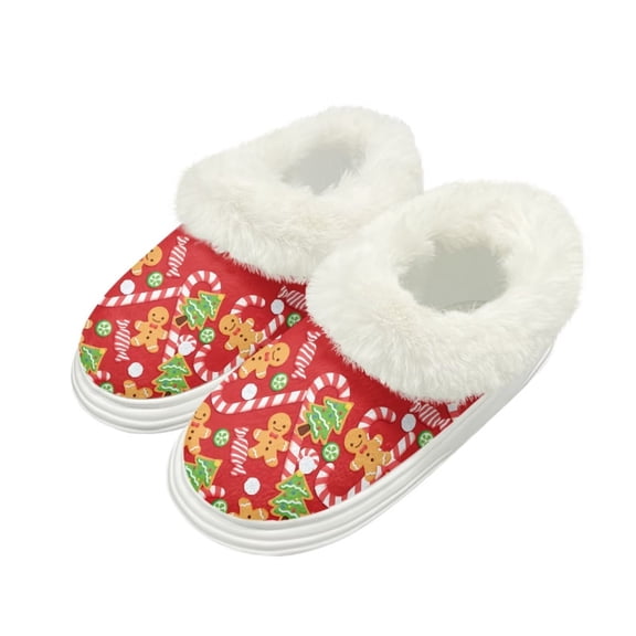FUIALDOLG Christmas Slippers for Women Modern Style Gingerbread Man Print Winter House Slippers Indoor Comfort Thick Sole Bathroom Cozy Gifts