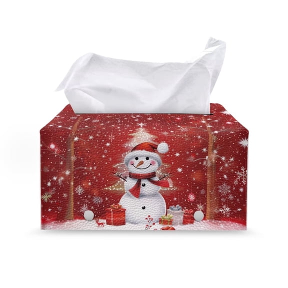 FUIALDOLG Christmas Snowman Red Tissue Box Cover Rectangle, Waterproof PU Leather Car Tissue Holder Facial Napkin Organizer Fashion Decorative on Table and Bathroom, Office