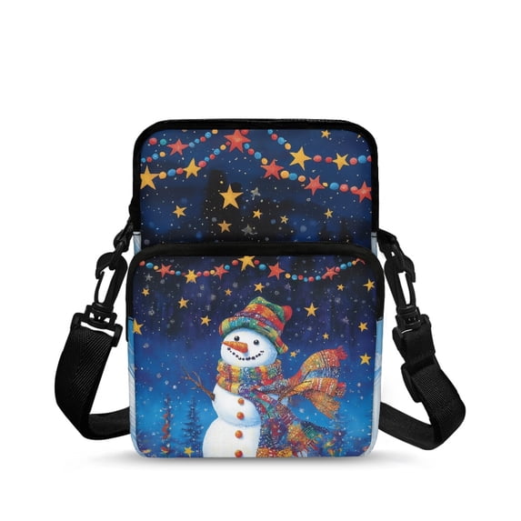 FUIALDOLG Christmas Snowman Star Print Shoulder Crossbody Pouch Polyester Crossbody Bag for Men, Lightweight Zipper Shoulder Bag Pouch
