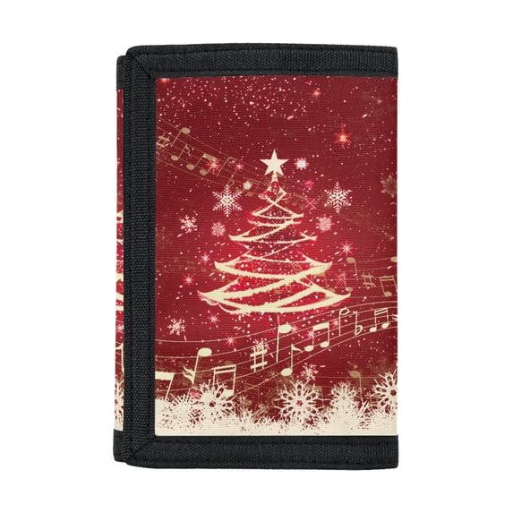 FUIALDOLG Christmas Tree Music Print Children's Wallet, Stretch Polyester Toddler Wallet for Travel, Wear-Resistant Large Capacity Trifold Card Wallet