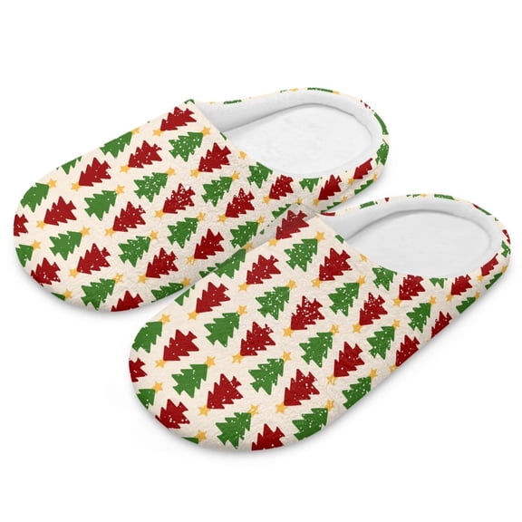 FUIALDOLG Christmas Trees Print Slippers for Women Japanese Style House Slippers Indoor Lightweight Closed Toe Bedroom Soft Sole Sandals for Home Use, Size 6-7