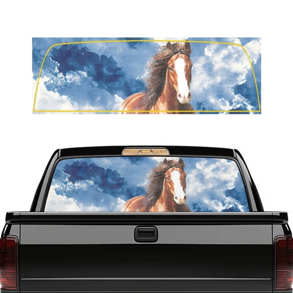FUIALDOLG Cloudy Horse Rear Window Decals for Trucks, Rear Window Graphic Perforated Polyester Window Film Truck Back Window Decal(66.93" X 22.44")