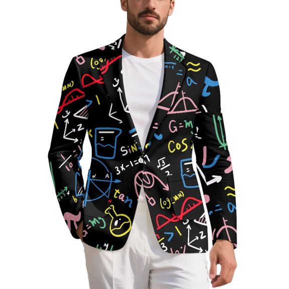 FUIALDOLG Colorful Math Print Mens Sport Coat Dress Suit Blazer Jacket One Button Lightweight Casual Business Blazer for Teacher