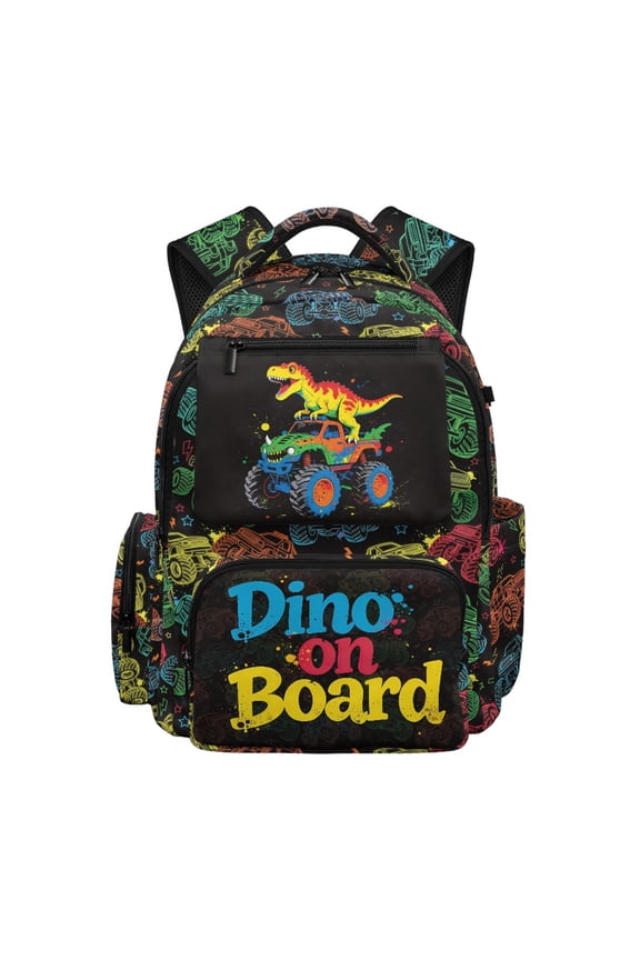 Colorful Monster Trucks School Bags with Padded Shoulder Straps Adjustable Shoulder Straps Zaino per bambini, Lightweight 17 Inch Book Bag for Elementary Hiking Back to School