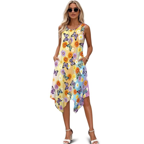 FUIALDOLG Colorful Tie Dye Butterfly Dresses for Women Lady Rainbow Sundress Summer Long Beach T Shirt Dress Casual Work Graduation Cocktail Long Dresses,3XL