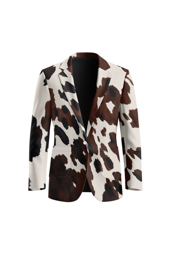 Cow Pattern Blazer, Lightweight Suit Jacket Slim Polyester Suit Separates Coat for Casual