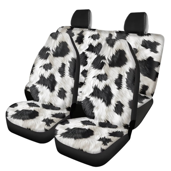 FUIALDOLG Cow Print Faux Fur Pattern Car Seat Covers Breathable Car Seat Covers Full Set Interior Accessories Polyester Car Seat Protector Cushion Fit for Cars Trucks