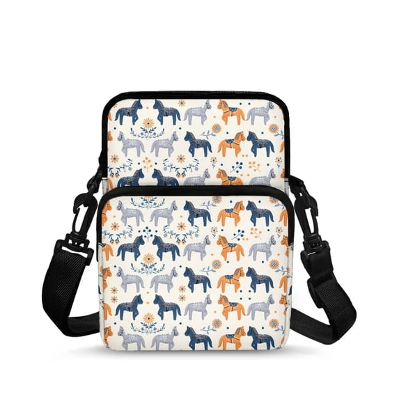 FUIALDOLG Cross Body Bag with Horse Floral Pattern, Lightweight Leakproof Small Messenger Bag for Travel and Daily Shopping