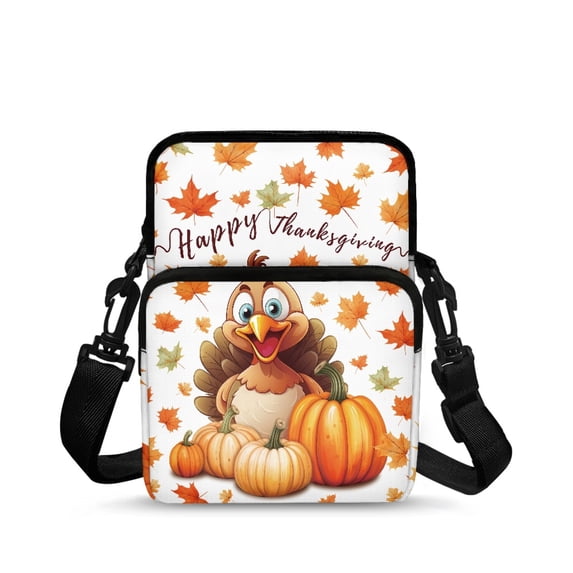 FUIALDOLG Cross Body Bags Thanksgiving Turkey Pumpkin, 2 Zippers Crossbody Wallet for Travel, Elastic Polyester with Compartments Coin Wallet Purse