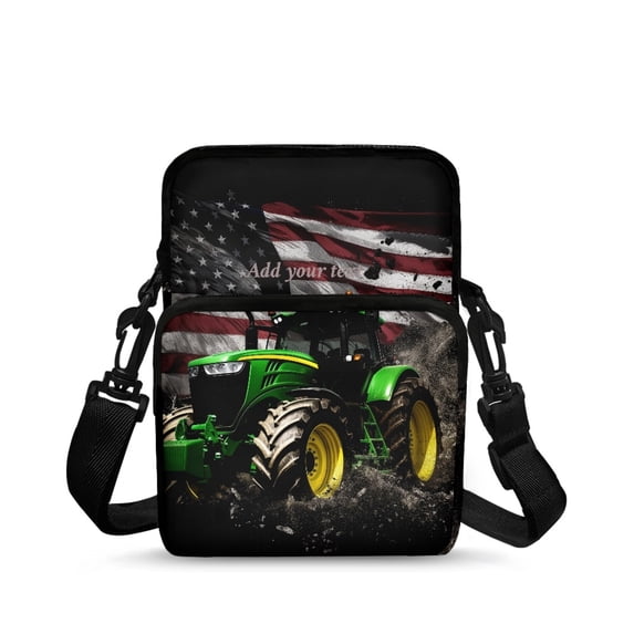 FUIALDOLG Crossbody Bag for Daily Use, Leakproof with Zipper Crossbody Bags for Girls Tractor American Flag Crossbody Purse