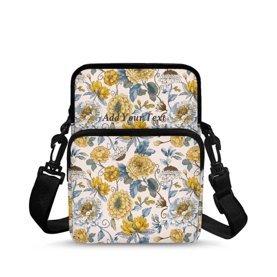 FUIALDOLG Crossbody Bag for Travel, Double Zipper 2-Layer Crossbody Bags for Women Yellow Floral Decoration Crossbody Purse