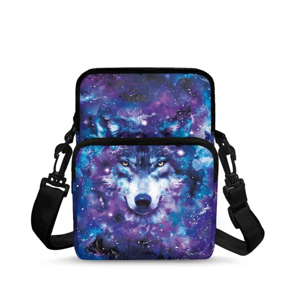 FUIALDOLG Crossbody Bags Galaxy Wolf Art 2 Layer Crossbody Purse for Travel, Polyester Waterproof Over Shoulder Wallet