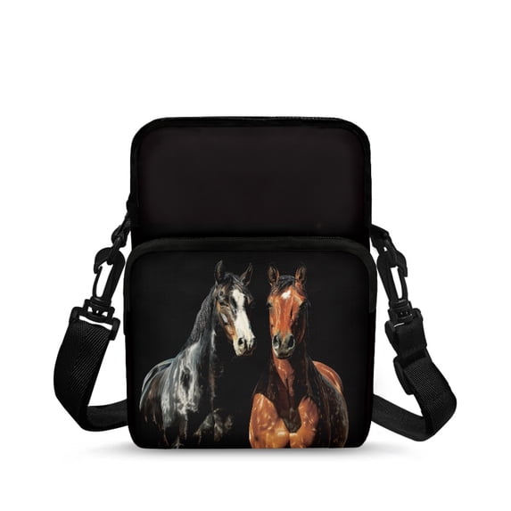 FUIALDOLG Crossbody Purse Two Horses Portrait Theme Portable Cross Body Purse for Travel, Polyester Zipper Crossbody Bags