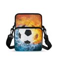 thumbnail image 1 of FUIALDOLG Crossbody Shoulder Bag with Fire Water Soccer Pattern, Polyester Adjustable Crossbody Purse for Unisex Travel and Daily Shopping, 1 of 8