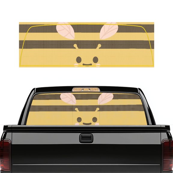 FUIALDOLG Cute Bee Striped Pickup Truck Rear Window Decal 66.9" x 22.4", Fade Resistant UV Protection Vinyl Perforated Stickers for Most Trucks Models