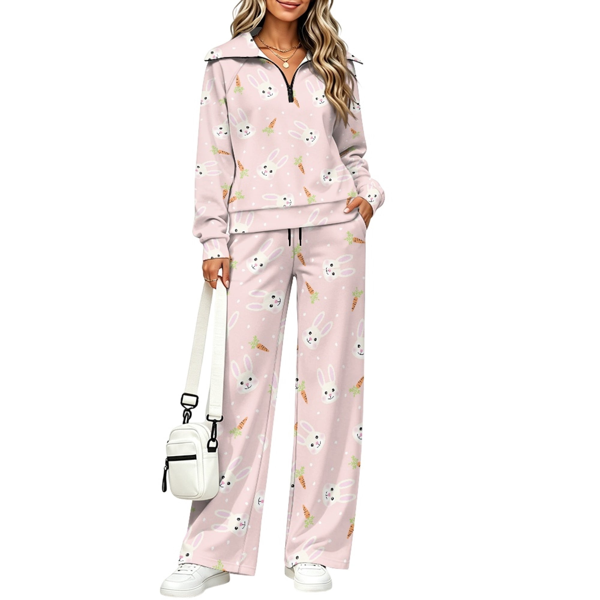 FUIALDOLG Cute Bunny & Carrot Pattern Athleisure Sets, Oversized ...