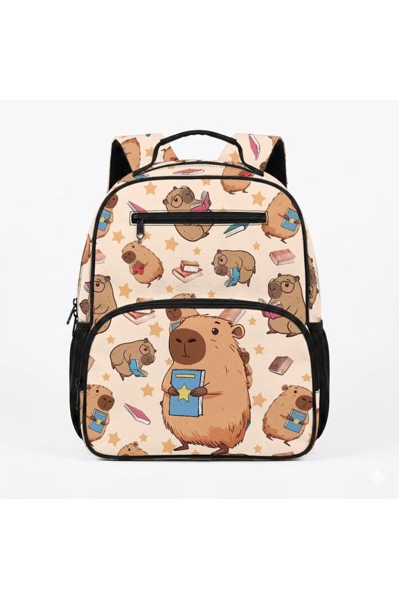Cute Capybara Toddler Backpack for Girls 2-5, Preschool Kids Kindergarten School Bag, 13.5" Lightweight Bookbag with Front Pockets and Padded Back