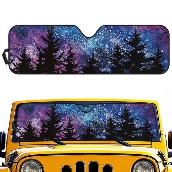 FUIALDOLG Cute Car Front Window Sun Shield - Purple Starry Sky Forest Heatshield Windshield Rays Sun Shade Visor Protector for Off-road Vehicle, Truck, SUV Accessories