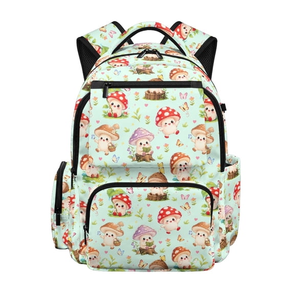FUIALDOLG Cute Cartoon Mushroom 17 Inch Breathable Casual Daypack for Middle School Elementary School, Multiple Pockets Polyester Adjustable Straps Backpack for School Travel