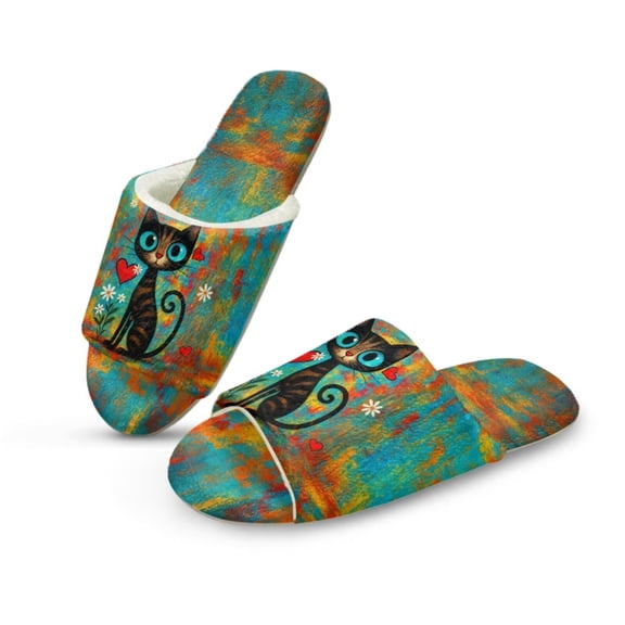 FUIALDOLG Cute Cat Art Print Womens House Slippers Open Toe Indoor Slippers Soft Lightweight Sole Home Kitchen Shoes, Size 10.5-11.5