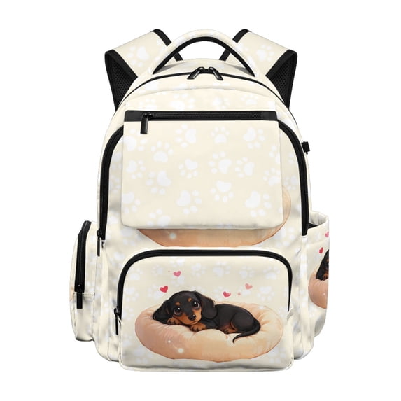 FUIALDOLG Cute Dachshund Paw Print Backpack with Lightweight, Large Capacity Water Resistant 17 Inch Schoolbag for Travel Casual