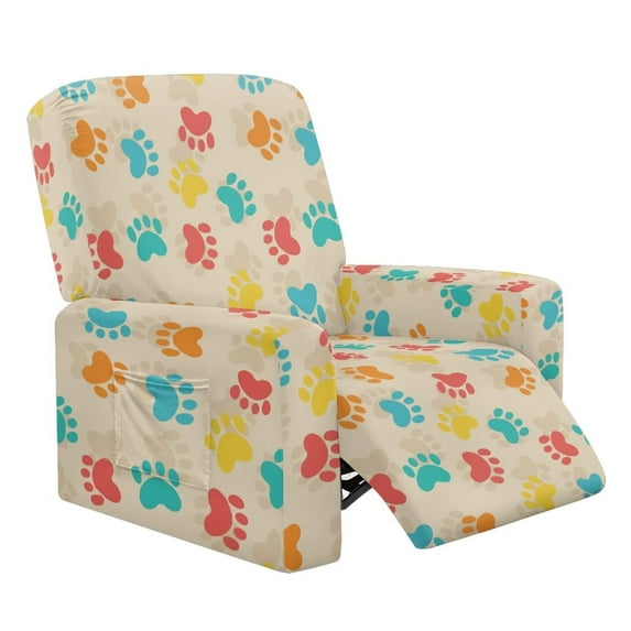 FUIALDOLG Cute Dog Paws Pattern Recliner Sofa Covers 4 Pieces Stretch Couch Covers Reclining Slipcovers Soft Jacquard Pattern Furniture Protector with Elastic Bottom