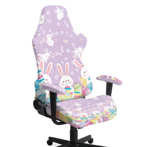 FUIALDOLG Cute Flower Rabbit Desk Chair Cover with Armrest Pad Colorful Eggs Gaming Chair Seat Cover with Armrest Scratch Proof Anti Dirty Chairs Slipcover for Office,Racing Style Seats