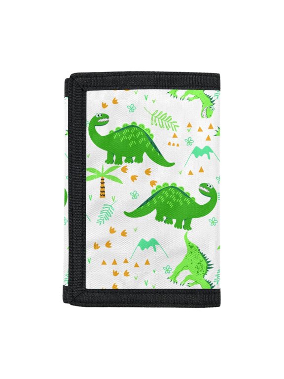 Cute Green Dinosaur Trifold Card Wallet, Elastic Polyester Kids Trifold Wallet for Daily Use and Outdoor Travel