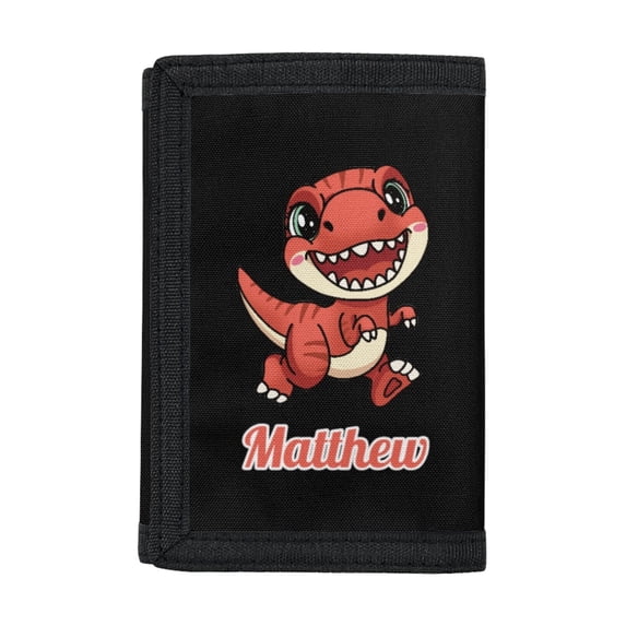 FUIALDOLG Cute Red Dinosaur Trifold Card Wallet, Polyester Slim Portable Pouch for Kids Daily Travel and Sports Use