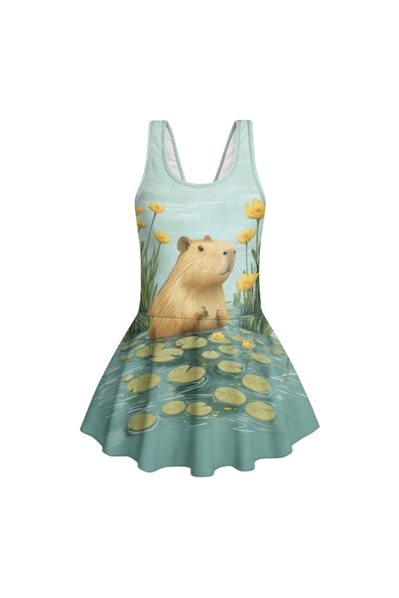 Cute Sea Animal Otter Swimwear for Girl Cartoon Girl's One Piece Swimsuits Cute Otter Swim Dress Quick Drying Beach Wear Teens Girl Tankini Swimwear for Sports Training Bathing Suit,5-6Y