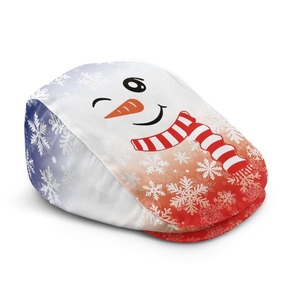 FUIALDOLG Cute Snowman Snowflake Pattern Mens Forward Cap, Retro Heavy-Duty Newsboy Hats Adjustable Beret Hat for Golf Summer