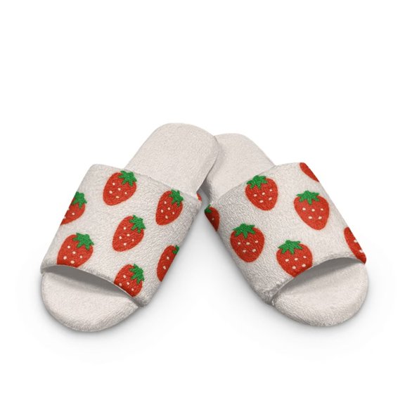 FUIALDOLG Cute Strawberry Print Slippers for Women Indoor House Bedroom Open Toe Slides Sandals Shoes Trendy Gift for Womens Soft Sole 12-13