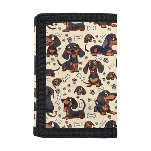 FUIALDOLG Dachshund Print Trifold Card Wallet, Polyester Waterproof Kids Money Organizer for Travel and Outdoor Daily Use