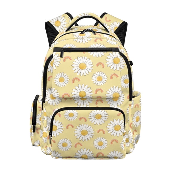 FUIALDOLG Daisy & Rainbow Print Bookbag with traspirante, Side Pockets Soft Padded 17 Inch Casual Daypack for School Hiking