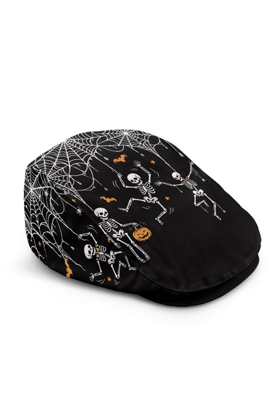 Dancing Skeleton Halloween Newsboy Hat, Retro Wrinkle-Resistant Men Forward Flat Cap Lightweight Beret Hat for Driving Camping