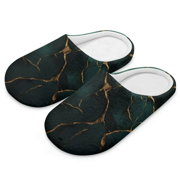 FUIALDOLG Dark Green Marble Print House Slippers for Woman Closed Toe Lightweight Indoor Slippers Slip On Bedroom Shoes with Soft Sole, Size 6-7